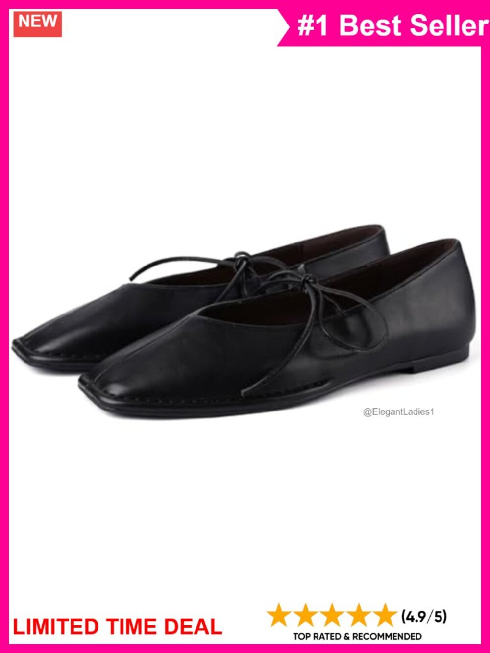 Square Toe Mary Jane Ballet Flats Faux Leather Lace-Up Women's Shoes